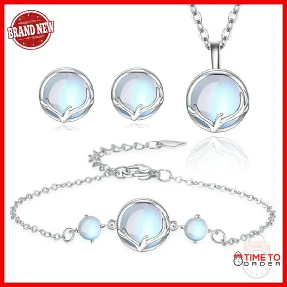 Moonstone Jewelry Set Necklace Bracelet Earrings Sterling Silver